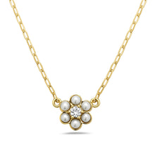 Load image into Gallery viewer, Pearl &amp; Diamond Flower Necklace- 14K Yellow Gold