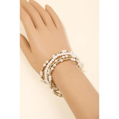 Metallic and Pearly Beaded Stackable Bracelets