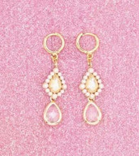 Load image into Gallery viewer, 14k Gold Opalite, Pearl and Gemstone Huggie Hoop Earrings