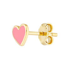 Load image into Gallery viewer, Pink Enamel Heart Baby Stud Earrings
