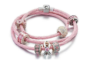Pink Braided Leather Wrap Bracelet or Necklace - Chamilia