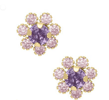Load image into Gallery viewer, Pink &amp; Purple Flower Screwback Stud Earrings - 14K Yellow Gold