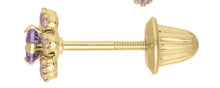 Load image into Gallery viewer, Pink &amp; Purple Flower Screwback Stud Earrings - 14K Yellow Gold