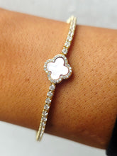 Load image into Gallery viewer, Pink Clover Tennis Bracelet - Gold Plated Sterling Silver
