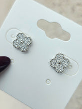 Load image into Gallery viewer, Pave Clover Stud Earrings - Sterling Silver
