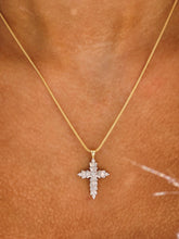 Load image into Gallery viewer, Diamond Cross Necklace on Wheat Chain -14K Gold