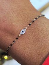 Load image into Gallery viewer, Eye Black Beaded Bracelet - Gold Plated Sterling Silver
