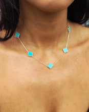 Load image into Gallery viewer, Five Turquoise Clover Station Necklace - Gold Plated Sterling Silver