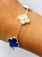 Load image into Gallery viewer, Lapis &amp; Pave CZ Clover Bracelet - Gold Plated