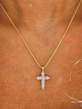 Load image into Gallery viewer, Diamond Cross Necklace on Wheat Chain -14K Gold