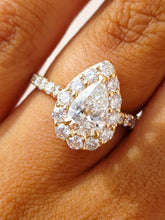 Load image into Gallery viewer, Pear Shaped Lab Engagement Ring with Diamond Halo - 14K Yellow Gold