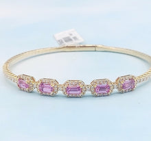 Load image into Gallery viewer, Pink Sapphire and Diamond Bangle - 18K Yellow Gold