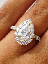 Load image into Gallery viewer, Pear Shaped Lab Engagement Ring with Diamond Halo - 14K Yellow Gold