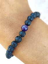 Load image into Gallery viewer, Essential Oil Black Lava Stone w/Amethyst Beaded Bracelet