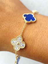 Load image into Gallery viewer, Lapis &amp; Pave CZ Clover Bracelet - Gold Plated