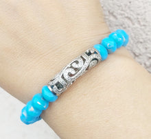 Load image into Gallery viewer, Blue Faceted with Silver Filigree Pave Center Beaded Bracelet - Special Edition Stash