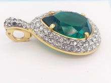 Load image into Gallery viewer, Green with Diamonds Goldtone Pendant - Costume Jewelry