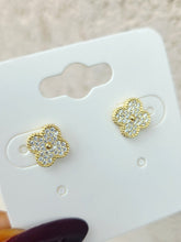 Load image into Gallery viewer, Pave Clover Stud Earrings - Sterling Silver