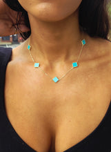 Load image into Gallery viewer, Five Turquoise Clover Station Necklace - Gold Plated Sterling Silver
