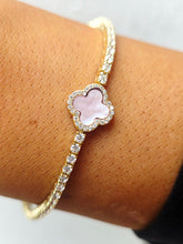 Load image into Gallery viewer, Pink Clover Tennis Bracelet - Gold Plated Sterling Silver