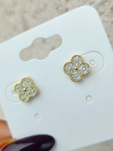 Load image into Gallery viewer, Pave Clover Stud Earrings - Sterling Silver