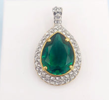 Load image into Gallery viewer, Green with Diamonds Goldtone Pendant - Costume Jewelry