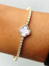 Load image into Gallery viewer, Pink Clover Tennis Bracelet - Gold Plated Sterling Silver