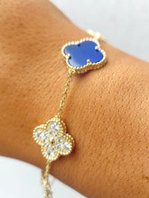 Load image into Gallery viewer, Lapis &amp; Pave CZ Clover Bracelet - Gold Plated