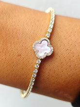 Load image into Gallery viewer, Pink Clover Tennis Bracelet - Gold Plated Sterling Silver