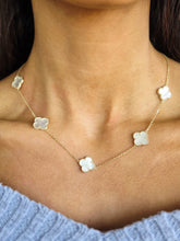 Load image into Gallery viewer, White Mother Of Pearl Clover Five Station Necklace - Gold Plated Sterling Silver