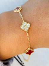 Load image into Gallery viewer, Carnelian &amp; Pave CZ Clover Bracelet - Gold Plated