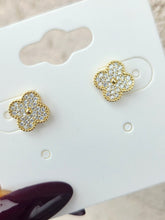 Load image into Gallery viewer, Pave Clover Stud Earrings - Sterling Silver