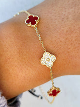 Load image into Gallery viewer, Carnelian &amp; Pave CZ Clover Bracelet - Gold Plated