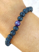 Load image into Gallery viewer, Essential Oil Black Lava Stone w/Amethyst Beaded Bracelet