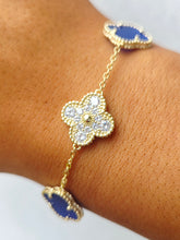 Load image into Gallery viewer, Lapis &amp; Pave CZ Clover Bracelet - Gold Plated