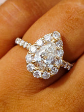 Load image into Gallery viewer, Pear Shaped Lab Engagement Ring with Diamond Halo - 14K Yellow Gold