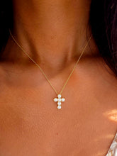 Load image into Gallery viewer, Gold Plated Cross CZ Necklace - Sterling Silver
