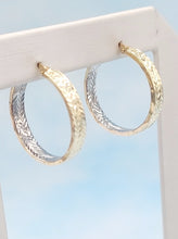 Load image into Gallery viewer, 3/4” Diamond Cut Two Tone  Hoops - 14K Yellow Gold