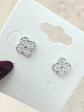 Load image into Gallery viewer, Pave Clover Stud Earrings - Sterling Silver