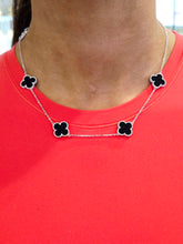 Load image into Gallery viewer, Black Onyx Station Clover Necklace - Sterling Silver