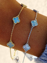 Load image into Gallery viewer, Mini Baby Blue Mother of Pearl Clover Bracelet