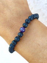 Load image into Gallery viewer, Essential Oil Black Lava Stone w/Amethyst Beaded Bracelet