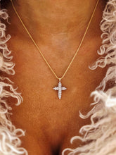Load image into Gallery viewer, Diamond Cross Necklace on Wheat Chain -14K Gold