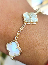 Load image into Gallery viewer, Mother of Pearl and Pave CZ Clover Station Bracelet