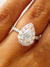 Load image into Gallery viewer, Pear Shaped Lab Engagement Ring with Diamond Halo - 14K Yellow Gold