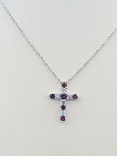 Load image into Gallery viewer, Amethyst CZ Cross Necklace - Sterling Silver
