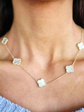 Load image into Gallery viewer, White Mother Of Pearl Clover Five Station Necklace - Gold Plated Sterling Silver