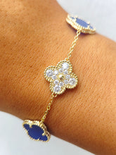 Load image into Gallery viewer, Lapis &amp; Pave CZ Clover Bracelet - Gold Plated