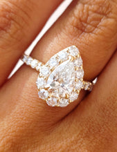Load image into Gallery viewer, Pear Shaped Lab Engagement Ring with Diamond Halo - 14K Yellow Gold