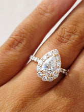 Load image into Gallery viewer, Pear Shaped Lab Engagement Ring with Diamond Halo - 14K Yellow Gold